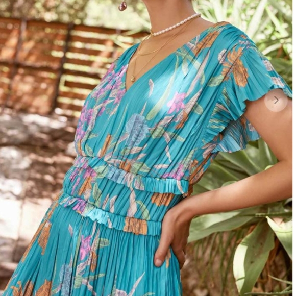 Current Air JASMINE FLUTTER SLEEVE PLEATED V NECK DRESS- MINT Size Small - Picture 5 of 12